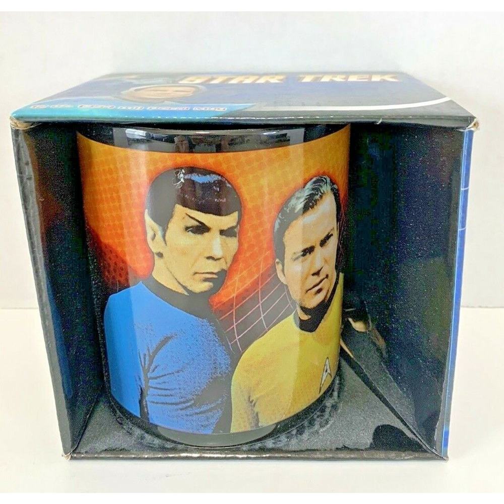 Star Trek Captain Kirk Spock Decal 12oz Coffee Cup Mug New In‎ Box 2009.